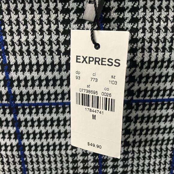 Express Skirt Womens Medium Blue Black White Plaid Houndstooth Pull On Career - Picture 6 of 16